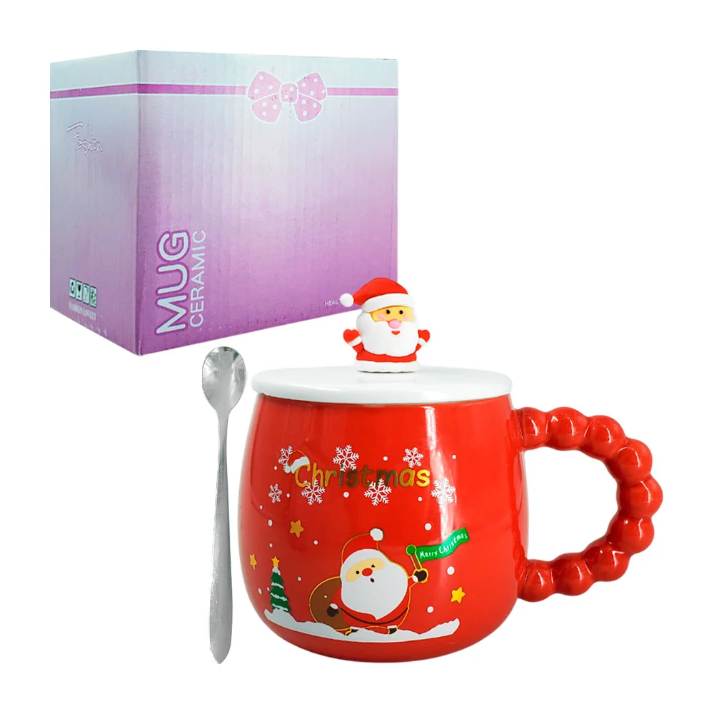 Taza navideña con figura de santa claus en tapa + cuchara, variedad