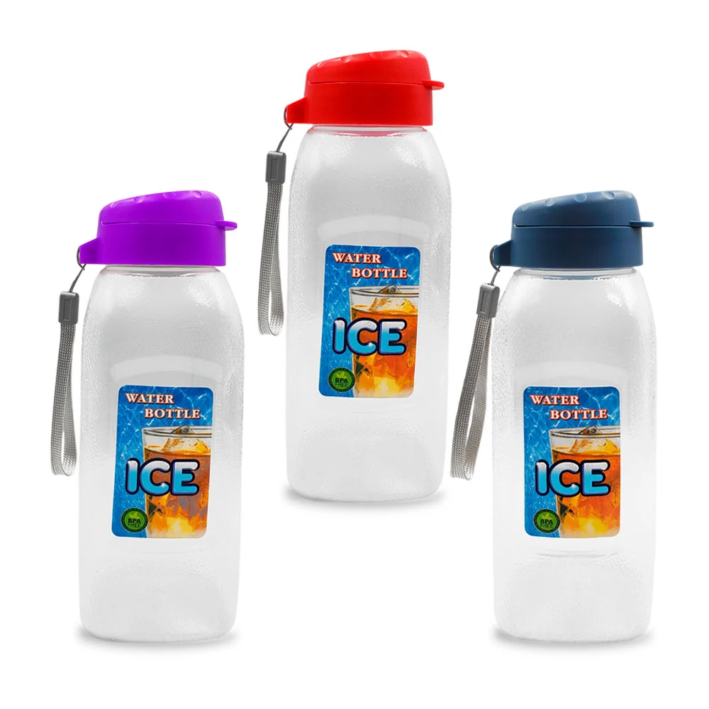 Botella de plástico transparente de 940ml con tapadera de color + asa, variedad