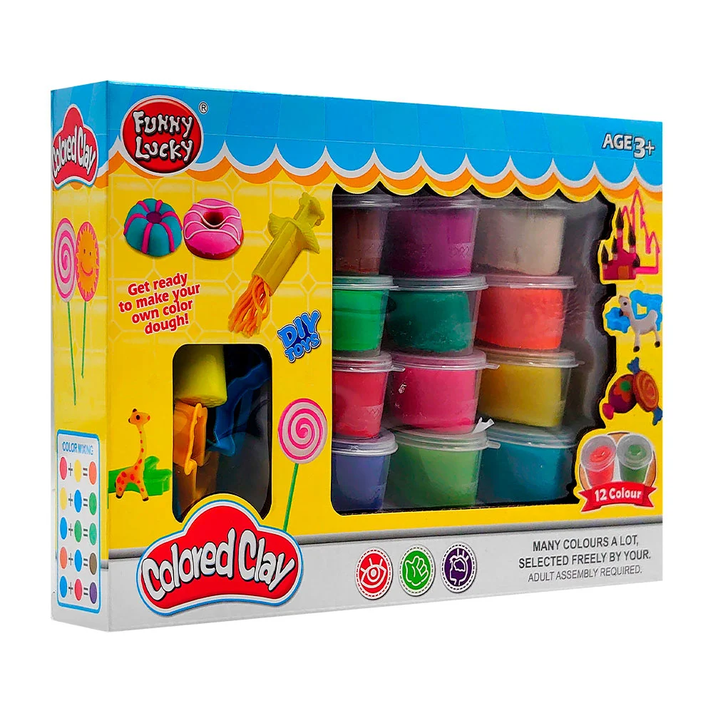 Juego infantil con 12 mini masitas de colores + accesorios para moldear