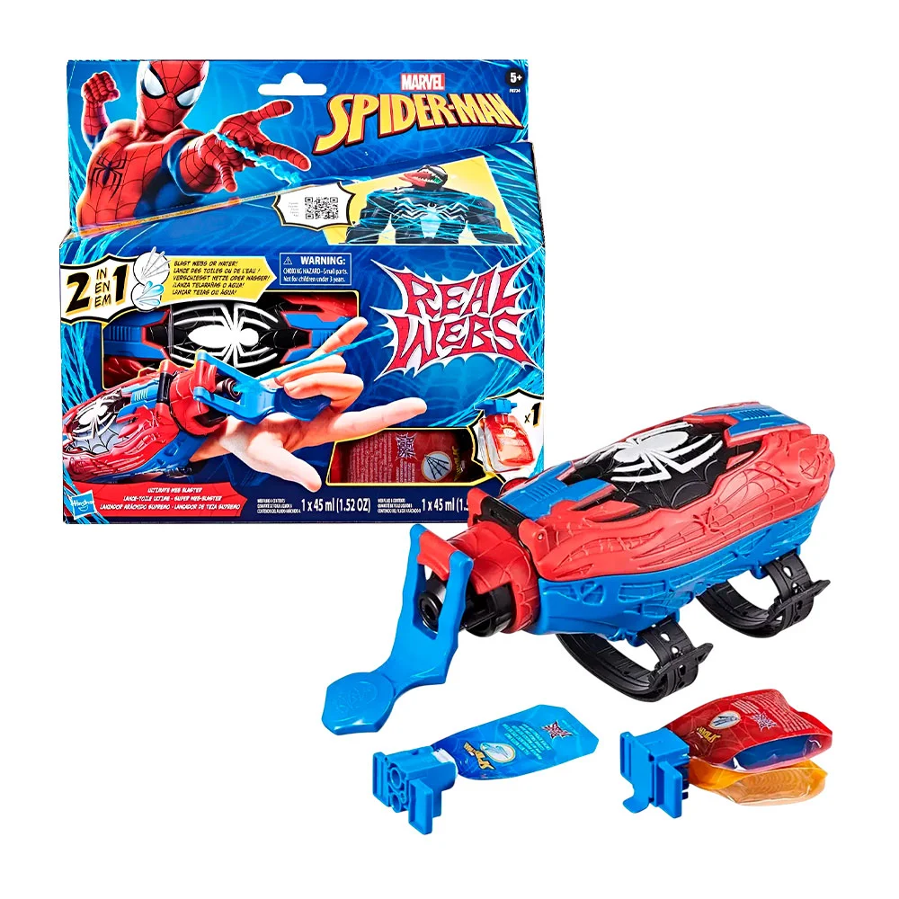 Lanzador spiderman 2 en 1 para telarañas o agua / f8734 / real webs