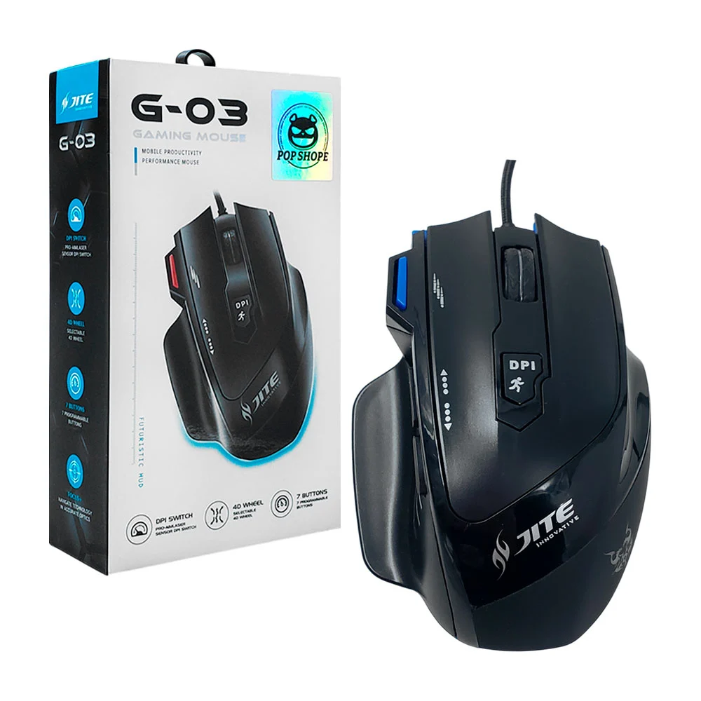 Mouse alámbrico gamer g-03 pop shope con luces, 7 botones, 1600dpi / g03
