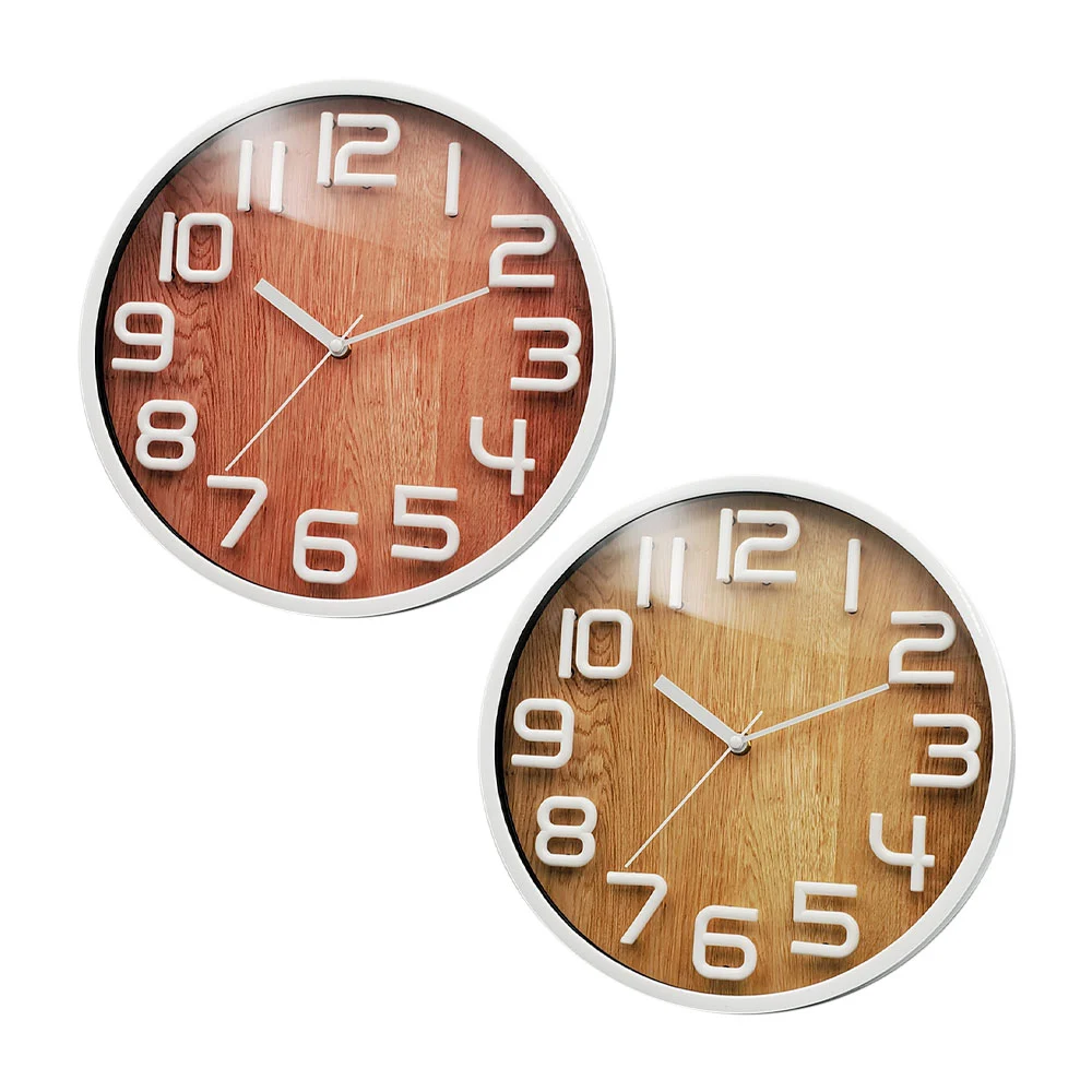 Reloj de pared redondo 30cm, elegante tipo madera, números grandes y silencioso