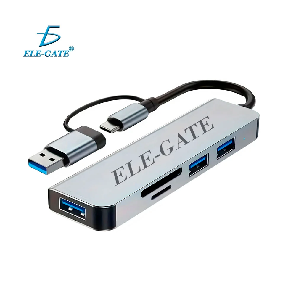 Hub adaptador 5 en 1, 1 puerto usb, 2 usb 3.0, lector sd y tf, salida adaptable