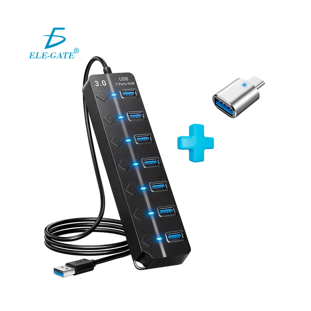 Hub adaptador 7 puertos con interruptores individuales, adaptador usb a usb-c