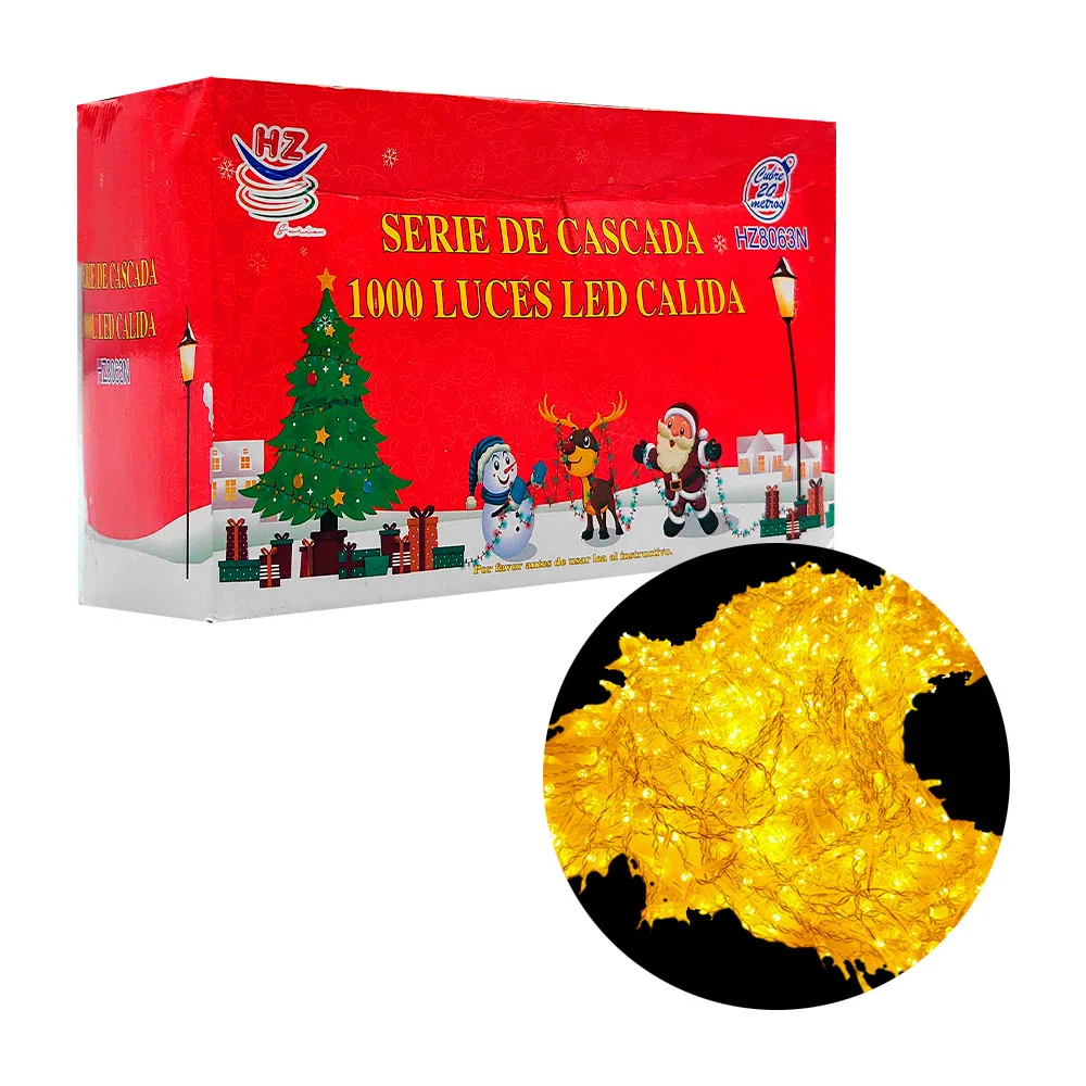Serie decorativa de cascada, 1000 luces led en tono cálido y cable transparente