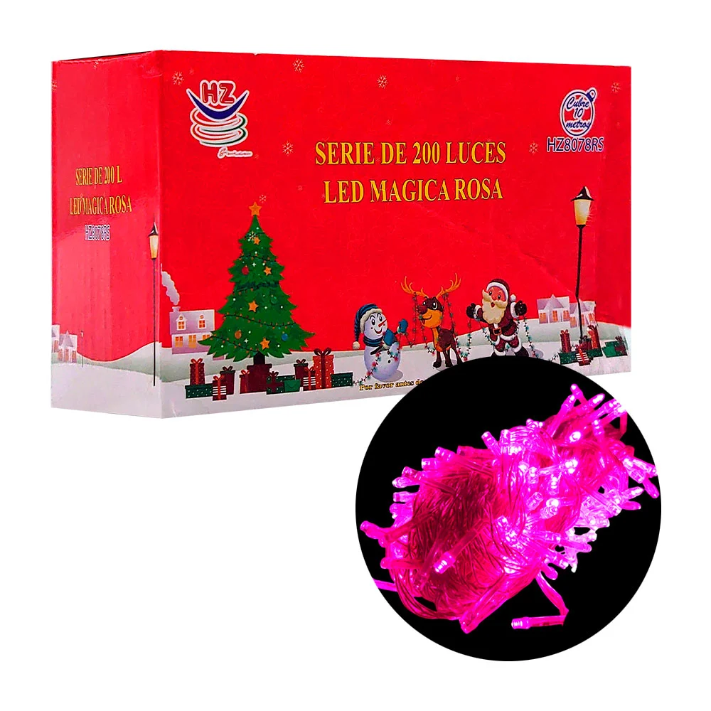 Serie navideña de 10m con cable rosa y 200 luces led en color rosa / hz8078rs