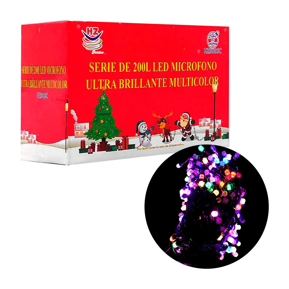 Serie decorativa, 200 luces led multicolores, con cable negro