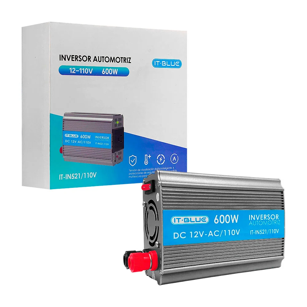 Inversor de corriente automotriz pequeño it-blue 12v-ac/110 y 600w / it-in521