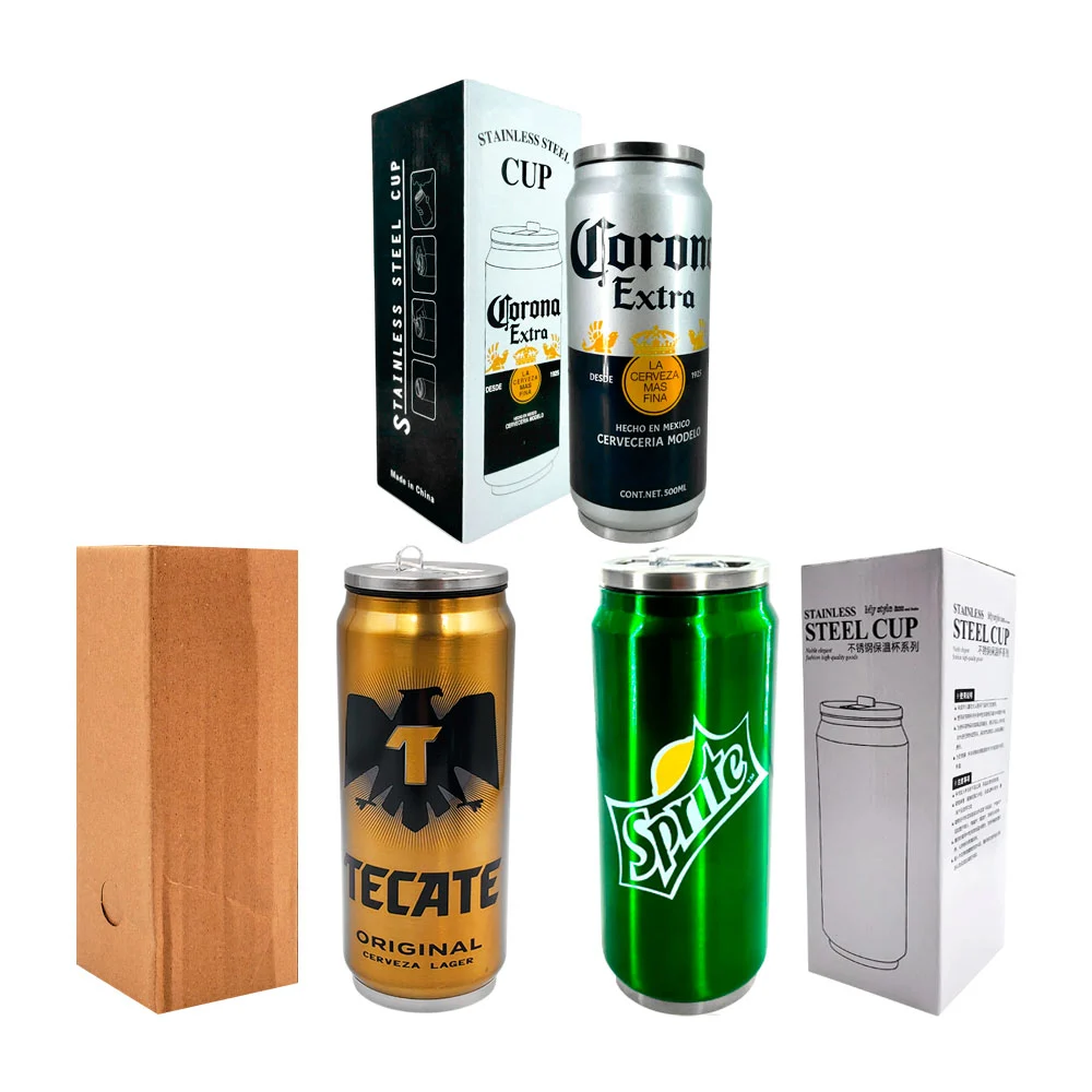 Termo de aluminio con diseño de diversas bebidas en forma de lata con capacidad de 500ml, variedad de diseños / Steel cup / m-5 / m-6 / m-2 / lu6114 / 0.45518 / 810180 / 691