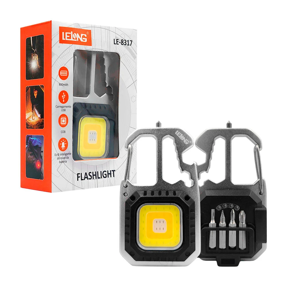 Mini linterna tipo llavero multifuncional con 6 tipos de luz diferentes