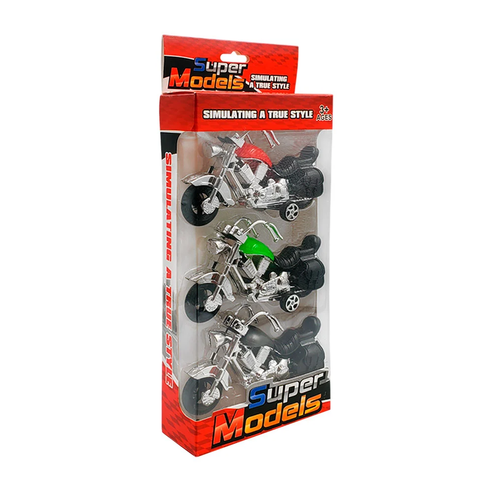 Paquete con 3 mini motocicletas de juguete, varios colores / super models