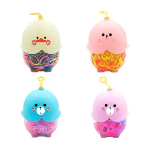 1pza Bote transparente en forma de foca con ligas de colores / ln79-y…