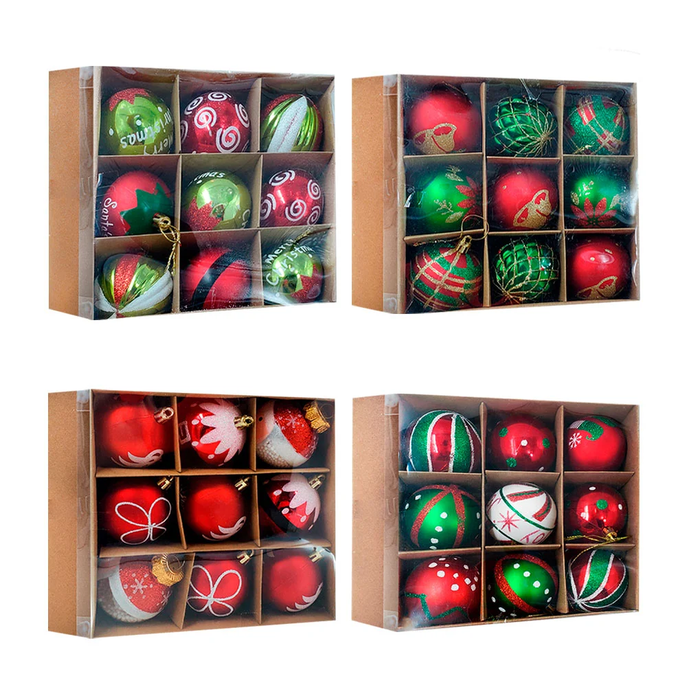 Caja pequeña con 9 esferas navideñas con diseños, variedad de modelos