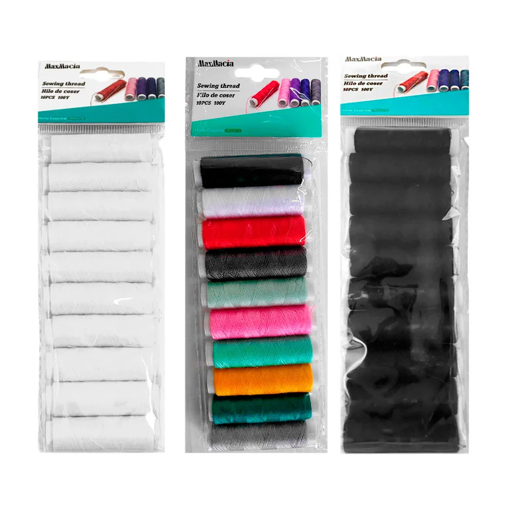 Paquete con 10 hilos de costura pequeños en forma de cilindro, variedad de colores / maxmacia / sewing thread / m21108