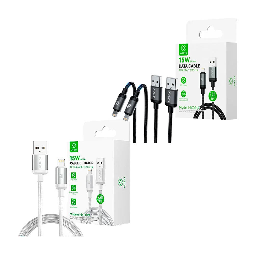 Cable mallado de datos de usb a salida lightning, con medida de 3m, usos varios