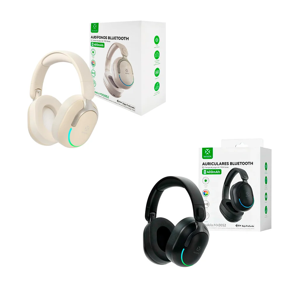 Audífonos inalámbricos de tipo diadema, con iluminación led y botones laterales