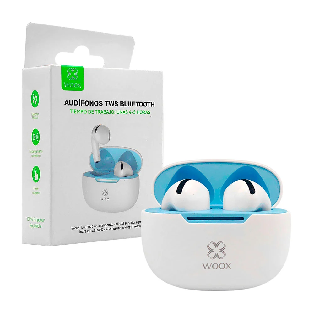 Audífonos inalámbricos estilo earphones, con estuche de carga y mini led