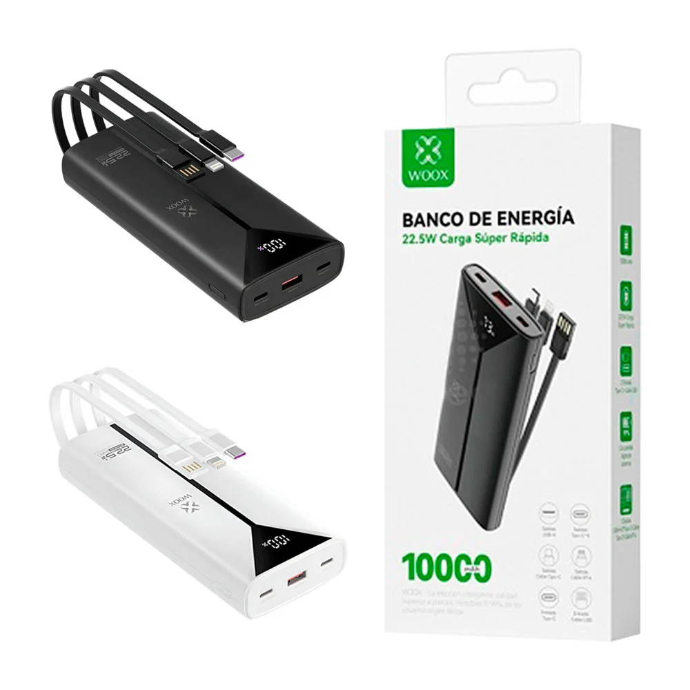 1pza Powerbank con indicador led triangular, con cable tipo c, lightning y usb