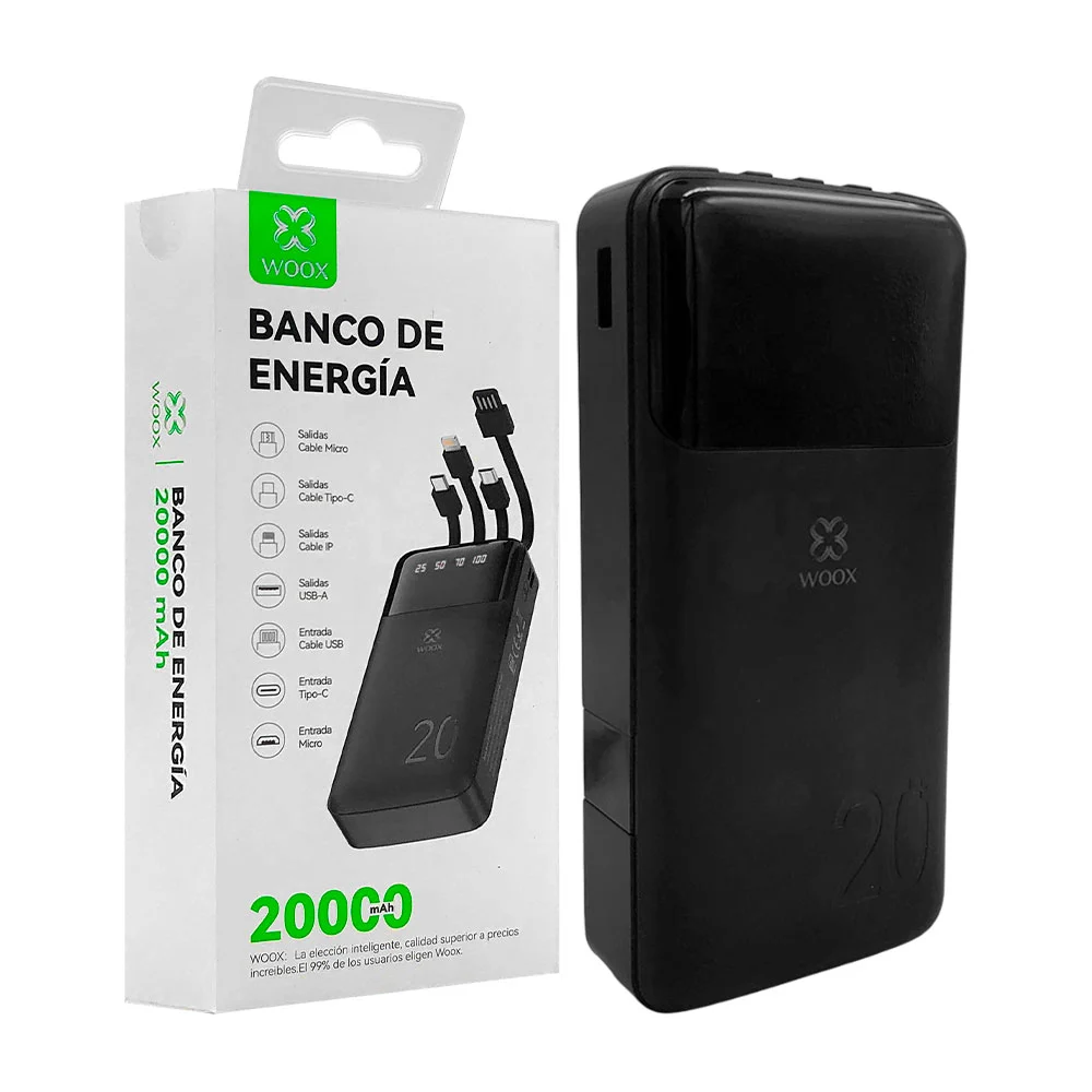 1pza Powerbank con indicador led, cable de carga tipo c, usb, lightning y v8