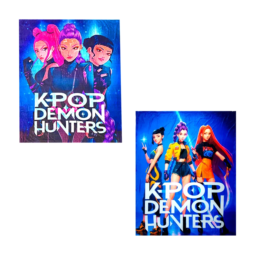 Cobija afelpada con estampado de kpop demon hunters en fondo estilo espacial