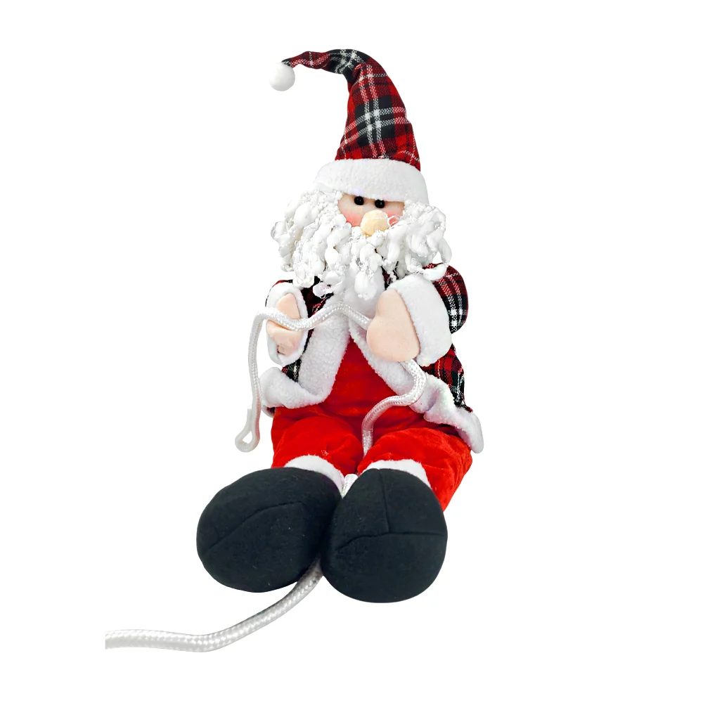 Adorno navideño colgante con diseño de santa claus con costal subiendo la cuerda
