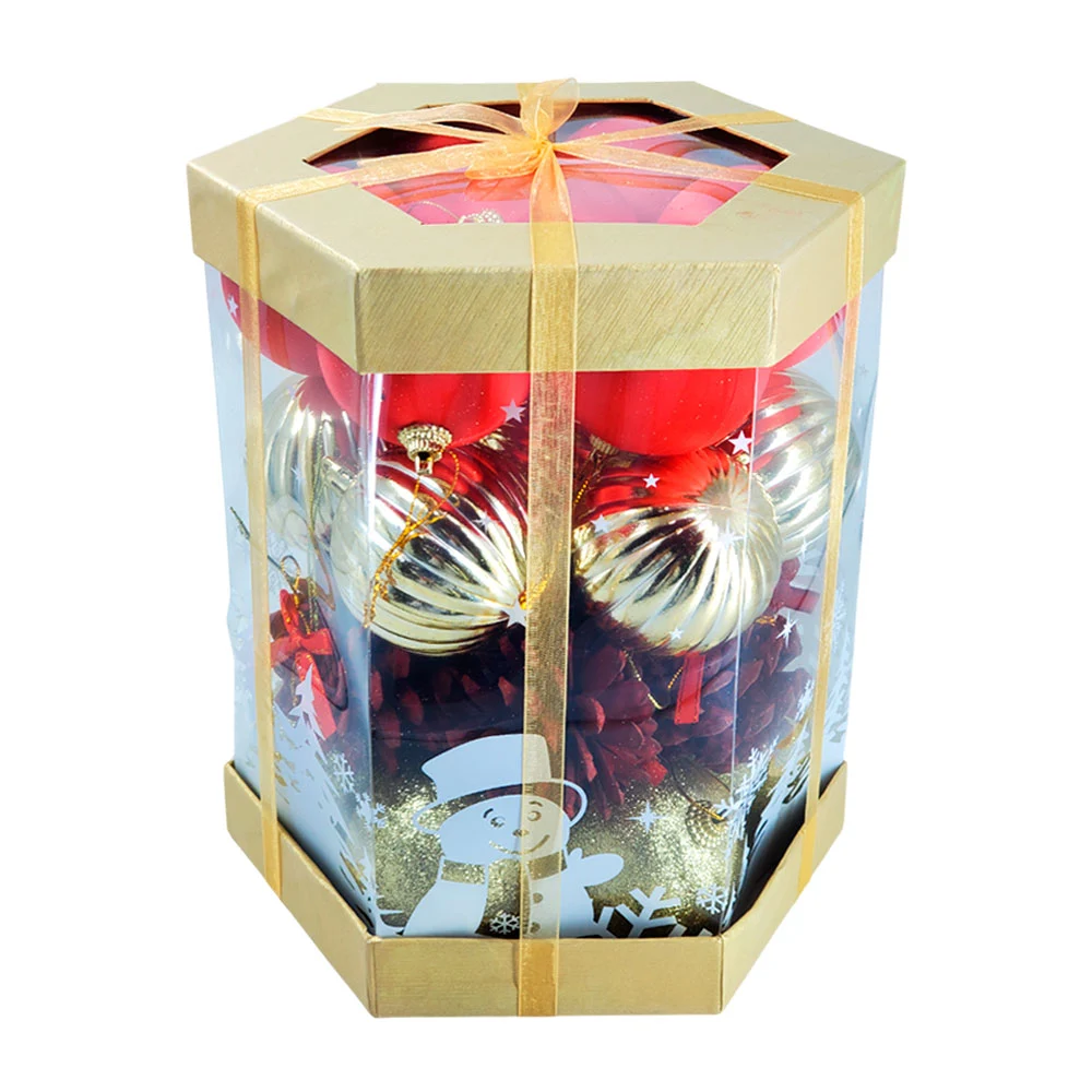 Paquete hexagonal con 28 esferas, pino, glitter, relieve aterciopeladas, surtido