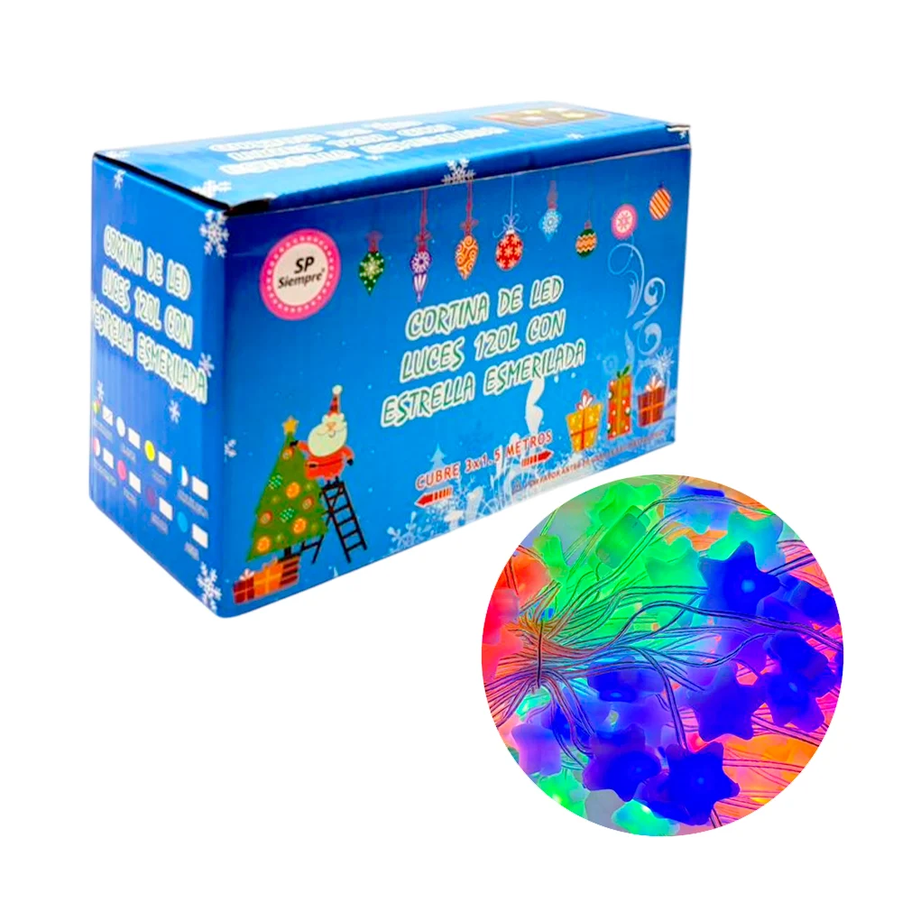 Serie decorativa de cortina, 120 luces de mini estrellas, transparentes, surtido