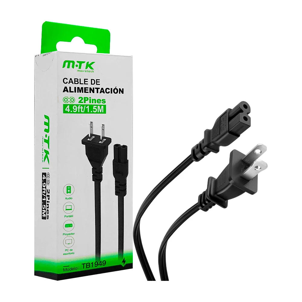 1pza Cable bifásico de 2 pines con medida de 1.5m / mtk