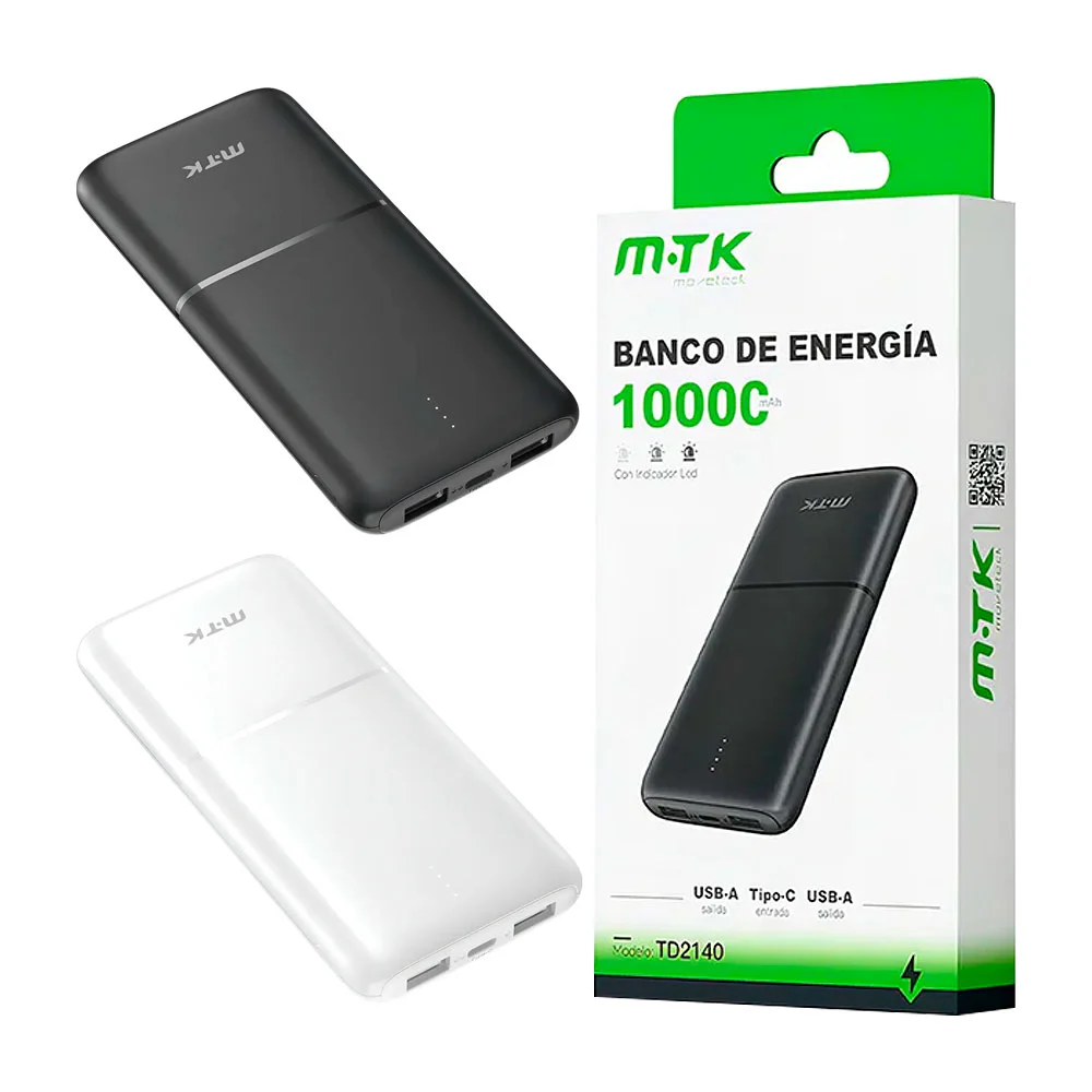 1pza Powerbank recargable con entrada usb, tipo c e indicador led, usos varios