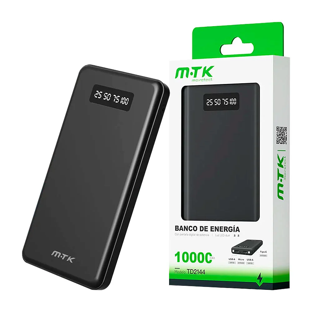 Batería portátil / power bank con indicador led, lámpara y capacidad de 10000mah