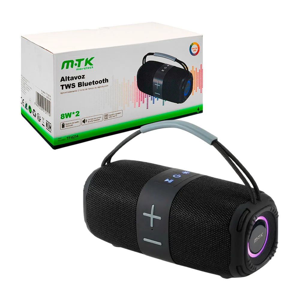 1pza Bocina cilíndrica con asa agarradera, botones frontales e iluminación led