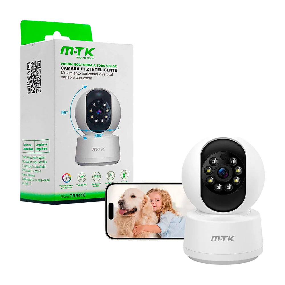1pza Cámara de vigilancia 360 inteligente, con detector y alarma de movimiento