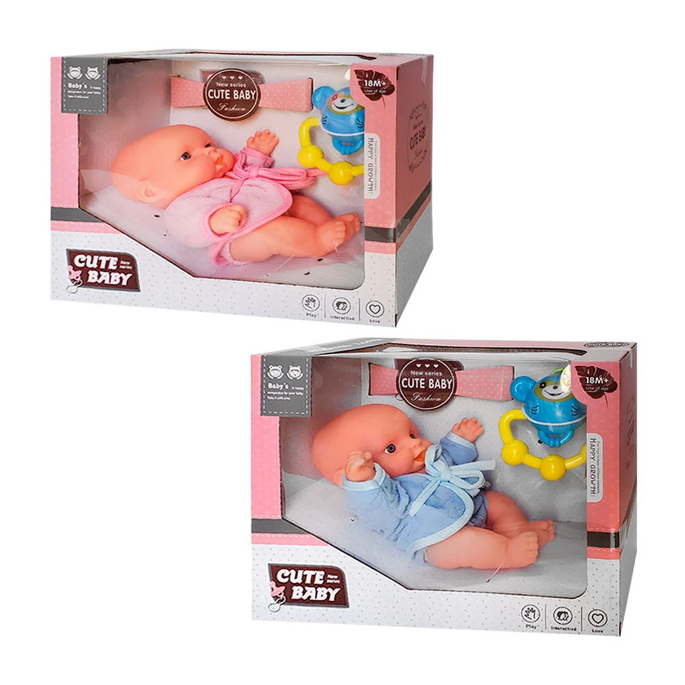 Muñeca bebé cute baby + sonaja en forma de animal, varios modelos / ts78043