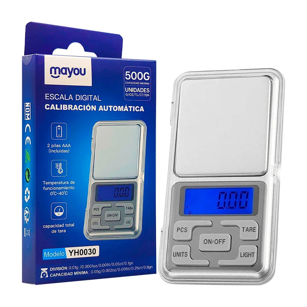 Mini báscula digital portátil con capacidad de 500g, variedad de usos / mayou