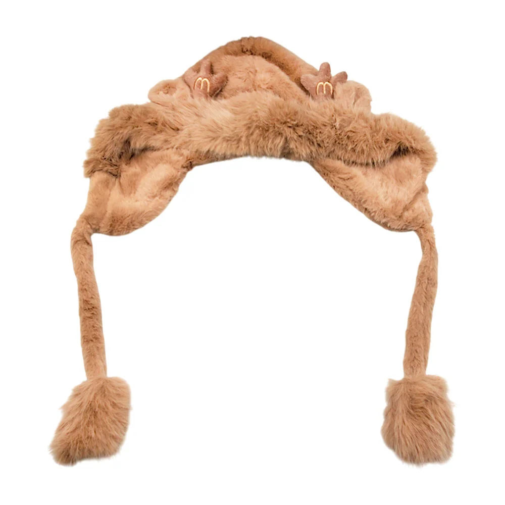 Gorro navideño afelpado con peluche y diseño de reno para adulto / ym67