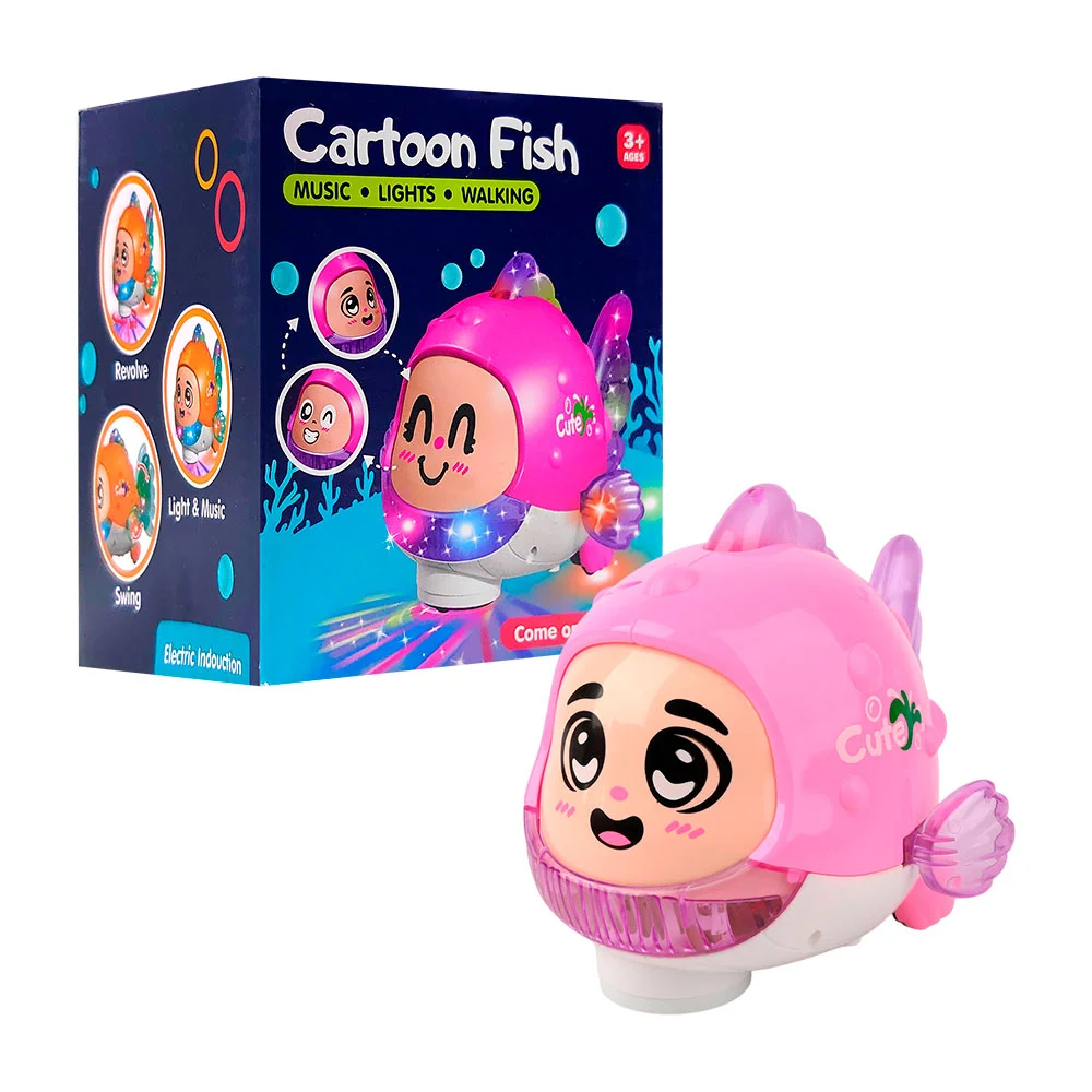 Vehículo móvil en forma de pez con luces, música y cambio de cara / cartoon fish