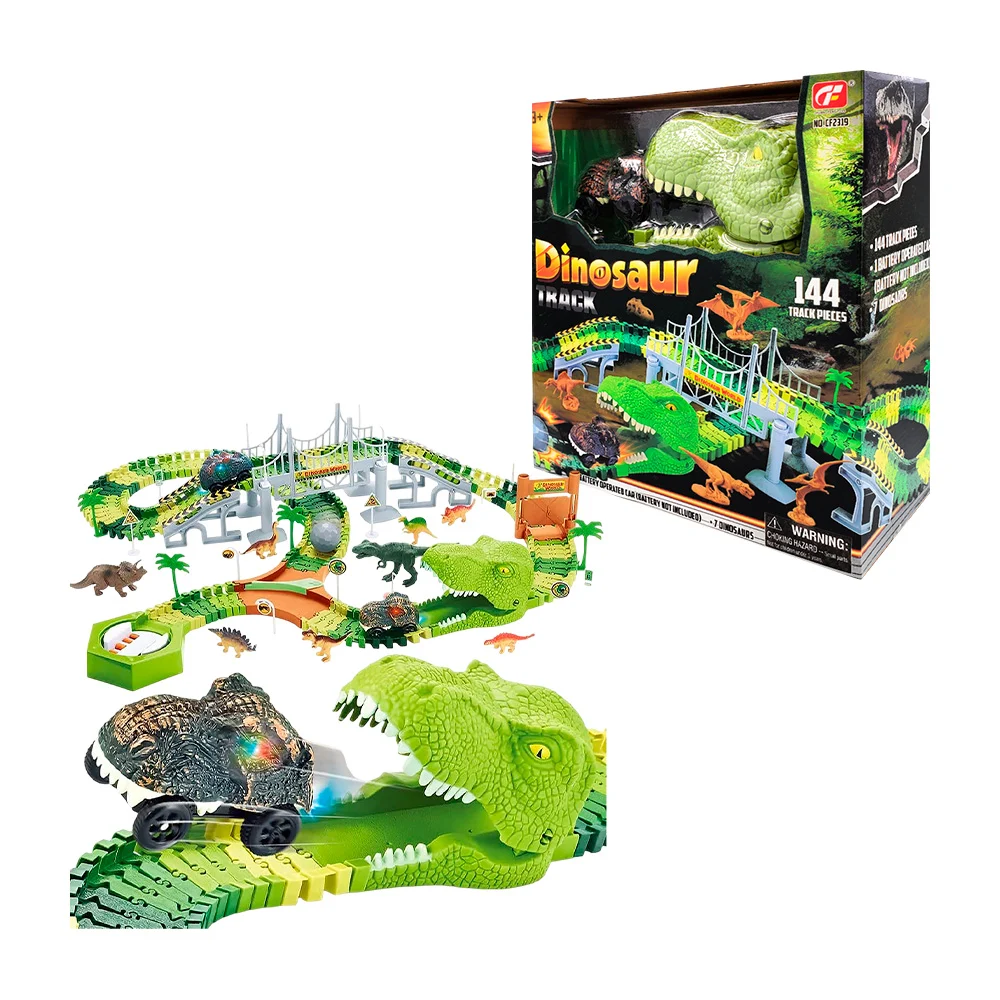 Pista armable con temática de dinosaurios, 144pzs / dinosaur track / jt-cf2319