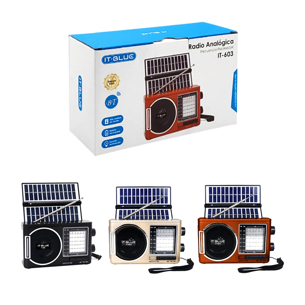 Radio - bocina bluetooth fm con panel y linterna, variedad de colores / it-603