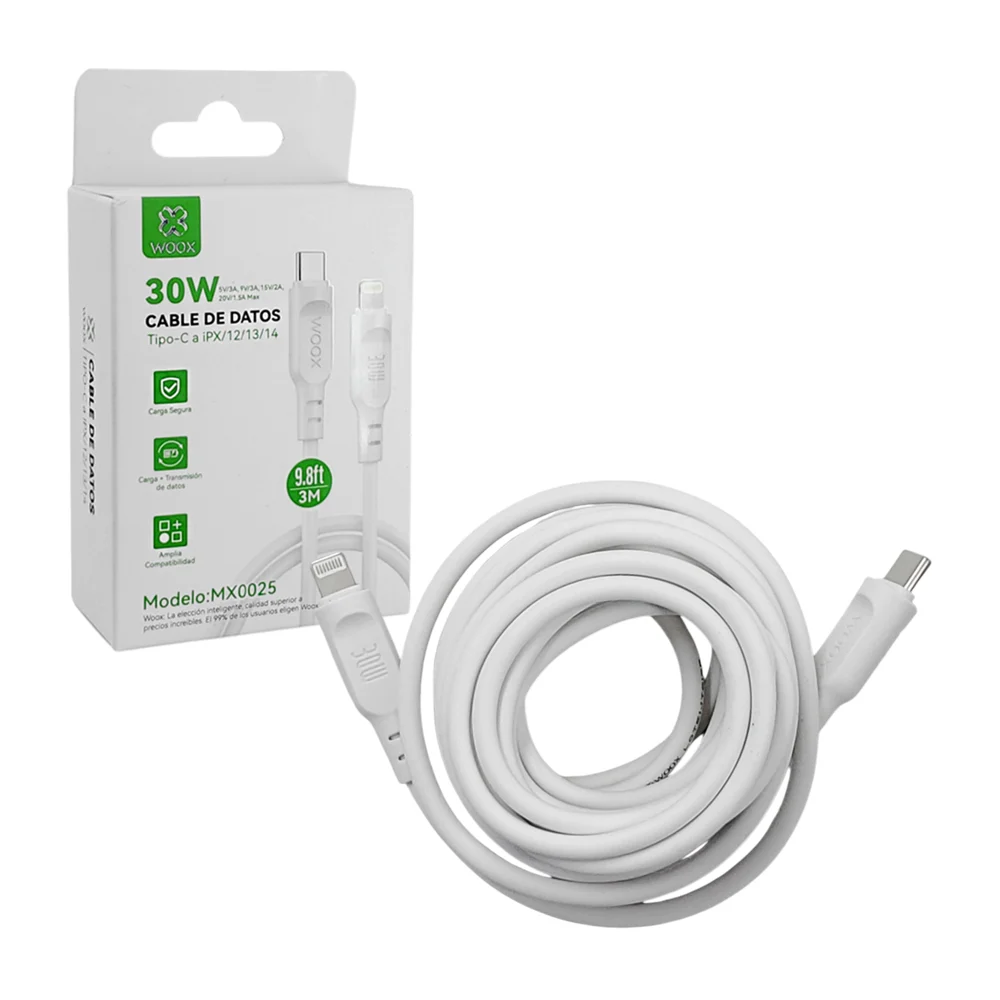 1pza Cable de transferencia de datos y carga, con entrada tipo c a lightning