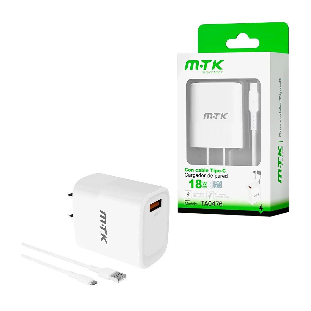 Combo cargador con cable usb a tipo c y cubo cargador de 12w, usos varios