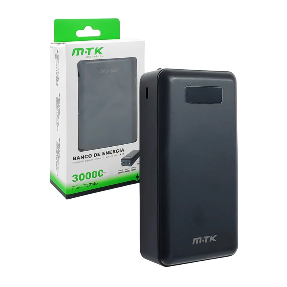 1pza Powerbank grande con entrada usb, v8, tipo c y capacidad de 30000mah