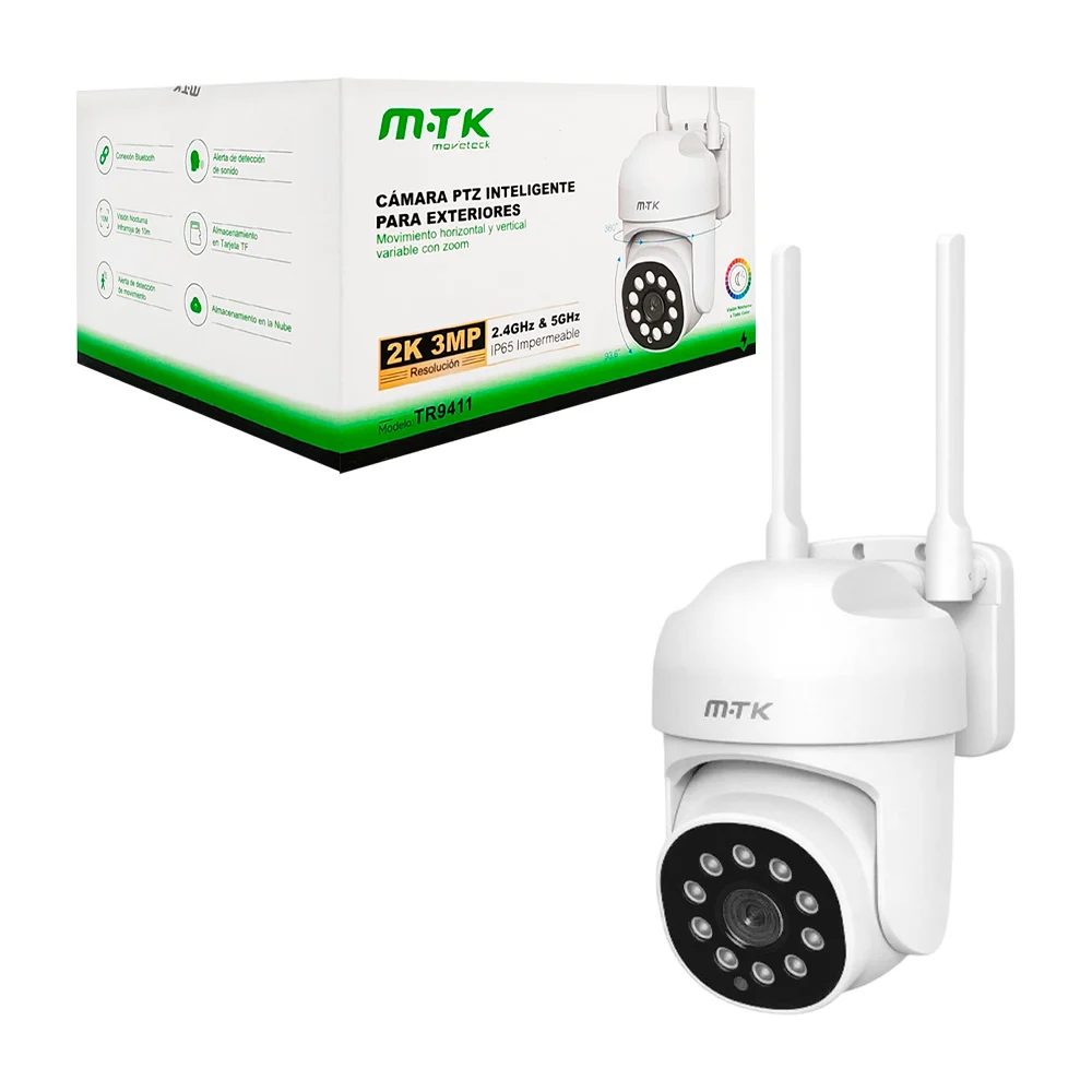 1pza Cámara de exterior con antenas, base rotable en 360 y sensor de movimiento