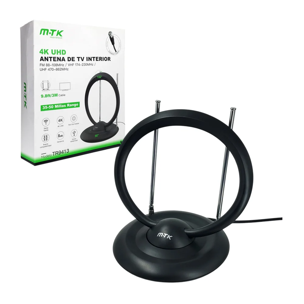 1pza Antena de interior para tv, con base de plástico rotable y medida de 3m