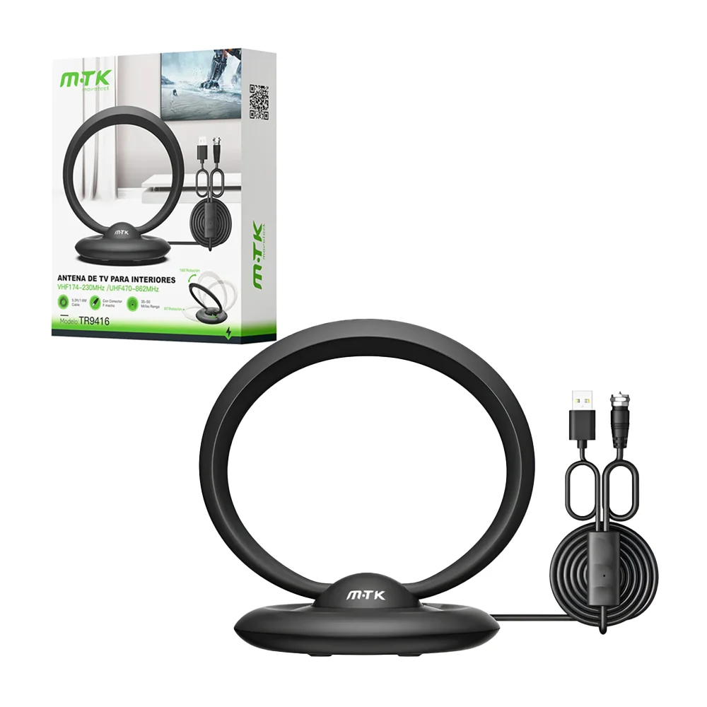 Antena para tv de interior, con base rotable, cable f macho y entrada usb / mtk