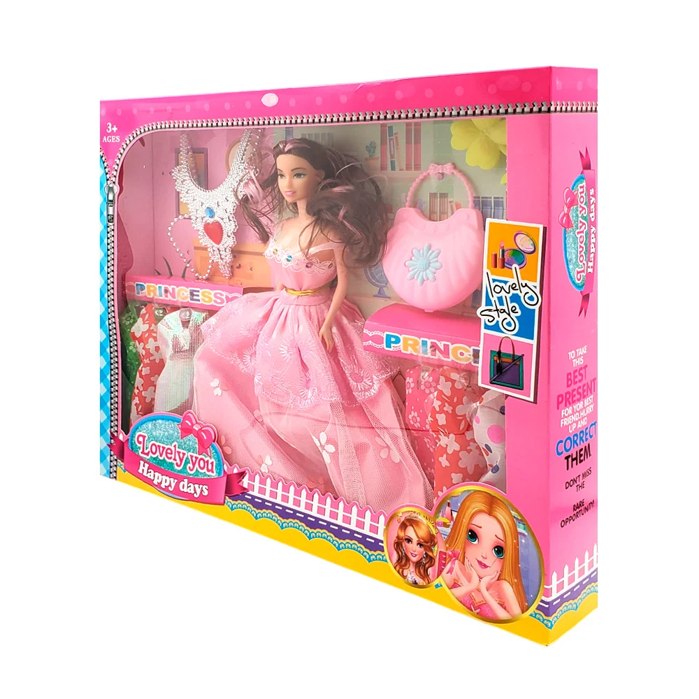 Set muñeca lovely you happy days con variedad de vestido y accesorios / ts76857
