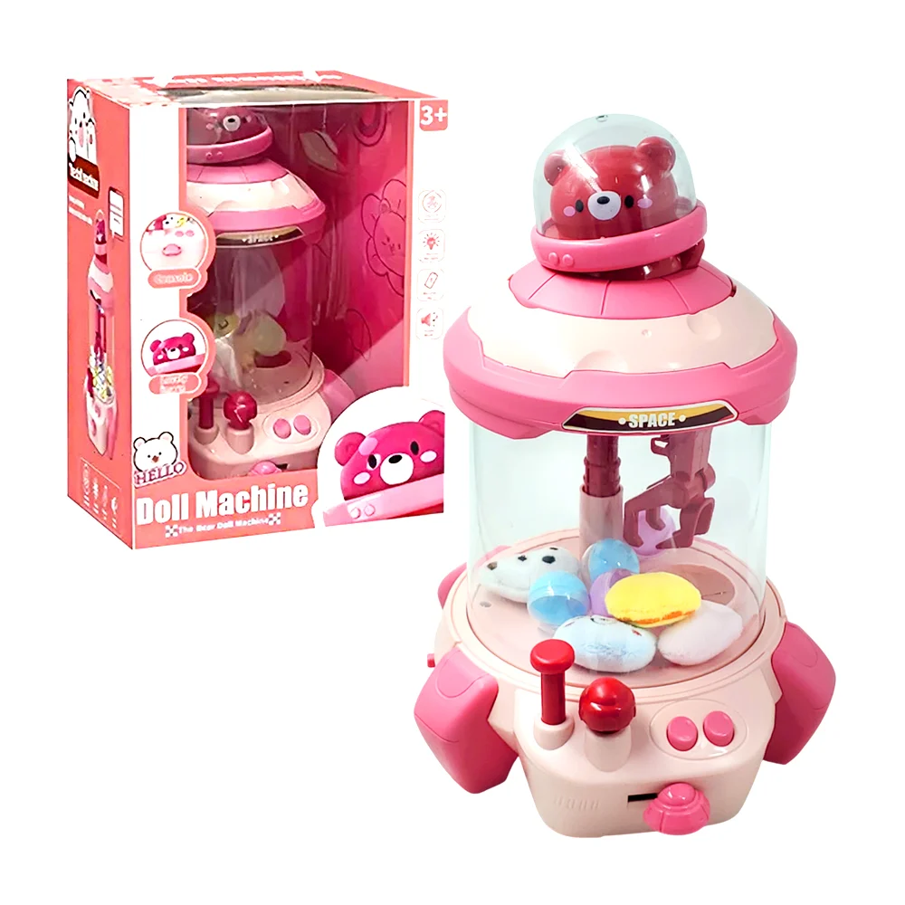 Máquina de garra circular con luz y sonido, decoración de oso + mini premios