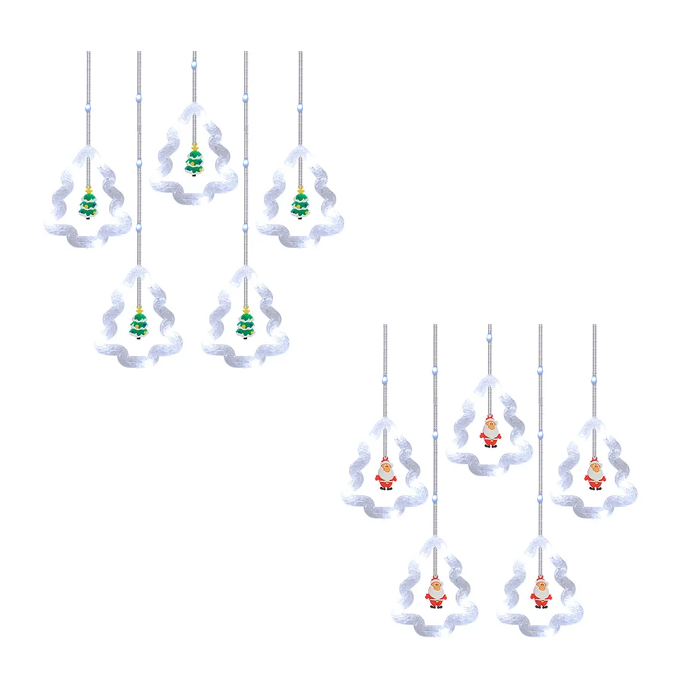 Serie guirnalda decorativa en forma de pinos de navidad led y mini figuras