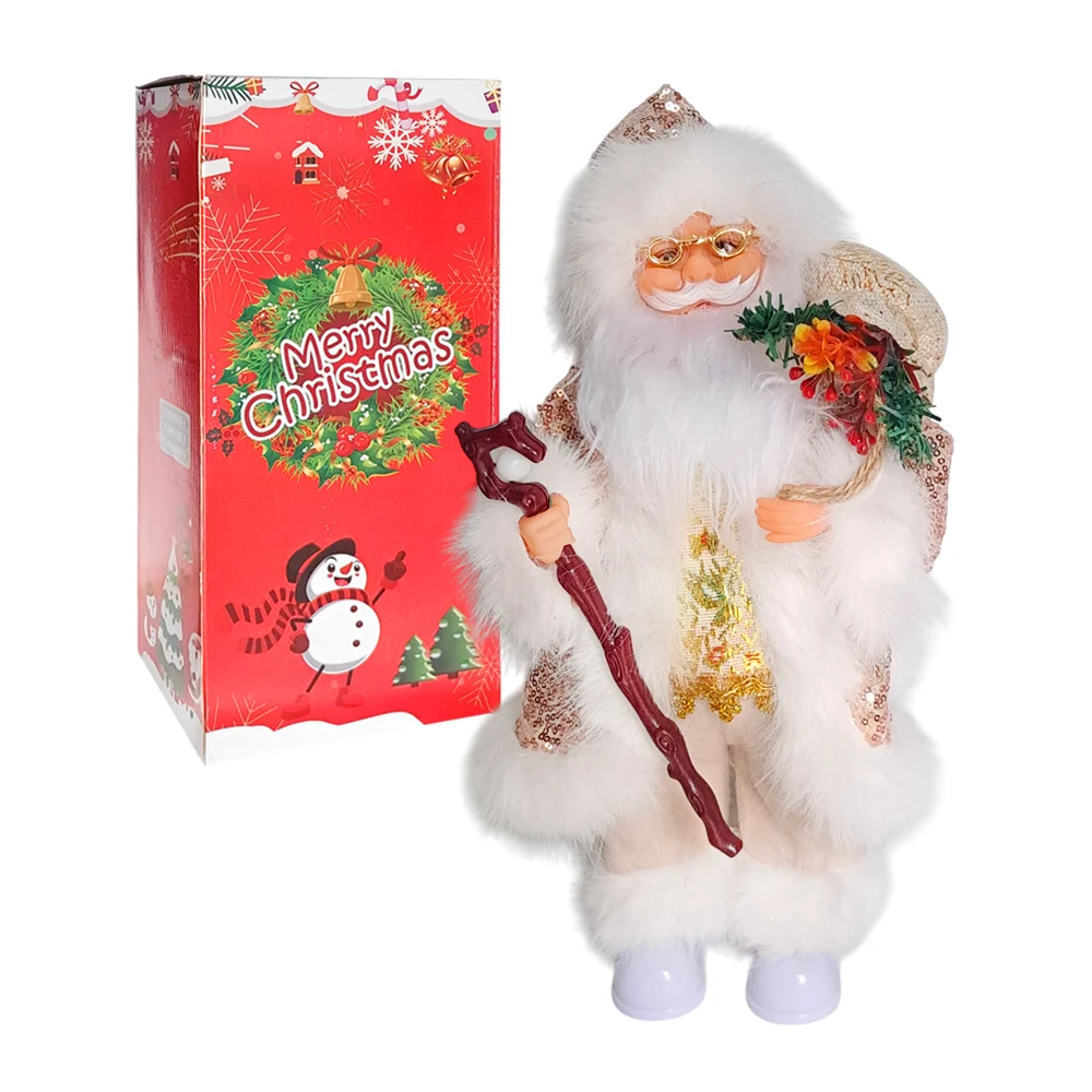 Figura decorativa, santa claus bailador, con luz y sonido, afelpado y lentejuela