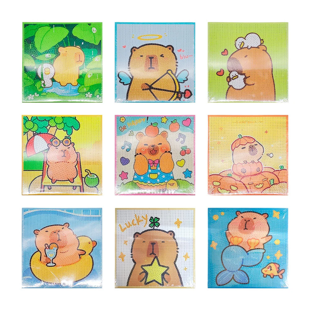 Dibujo lienzo interactivo diamond painting diseño de capibara 20x20cm, varriedad
