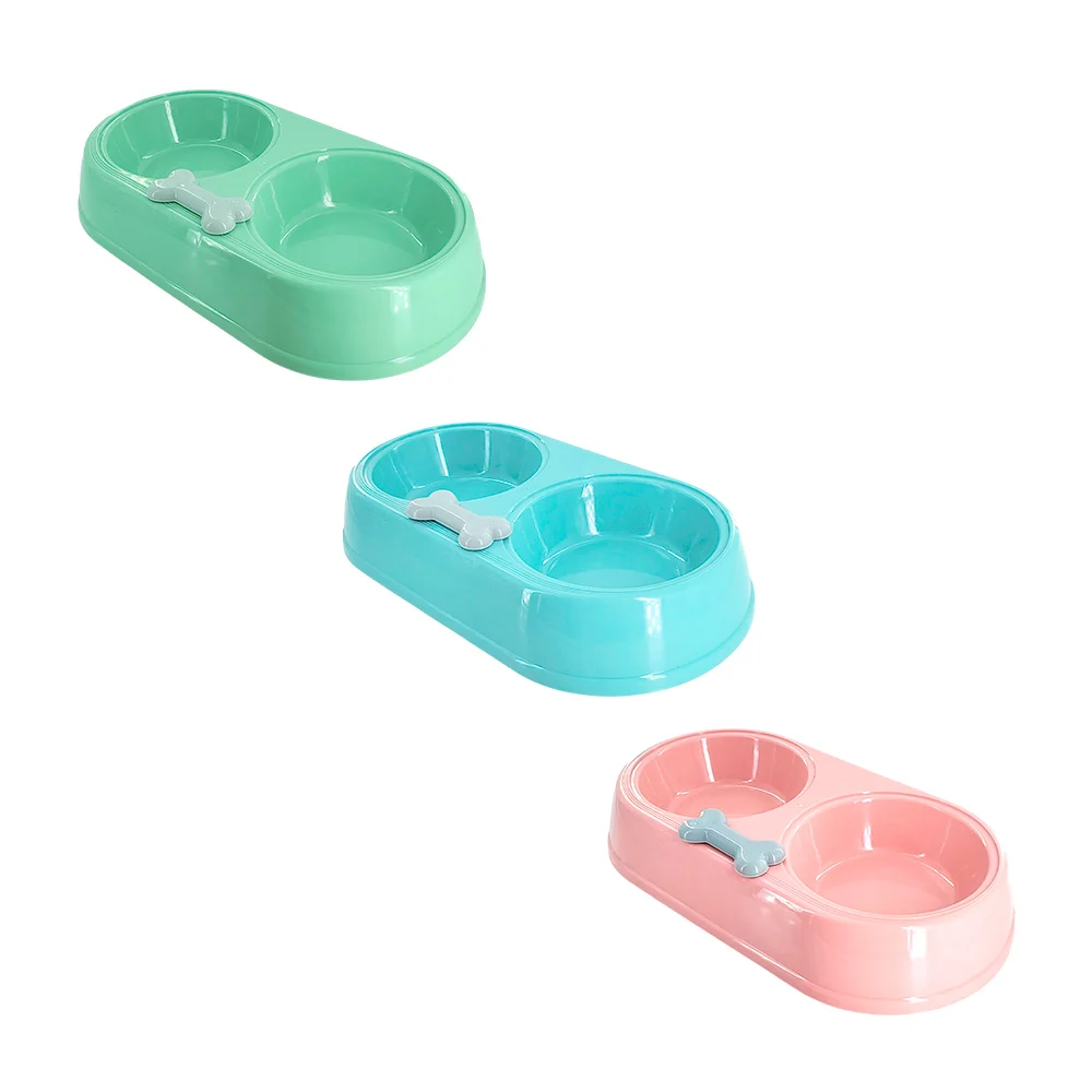 Plato doble para mascotas, plástico 34x19x6cm, decoración de hueso, variedad